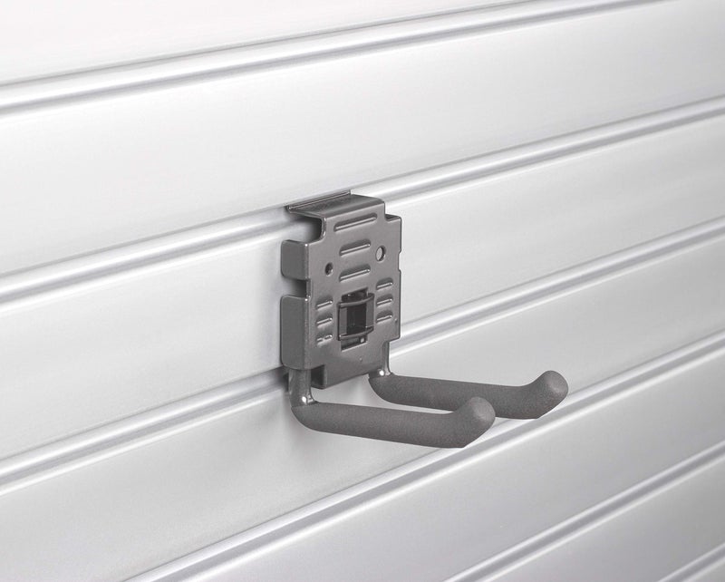HandiWall 4" Double Hook with Locking Bracket for Tool Storage on Garage Slatwall Panels - Image 1